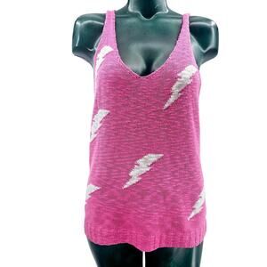 Andthewhy Pink Sleeveless Knit V-neck Tank Top Pink Lightening Bolt S / M 3330